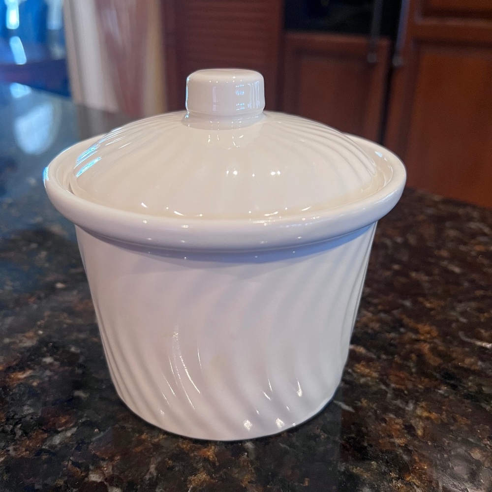 Vintage Lillian Vernon Ceramic White Covered Canister Dish